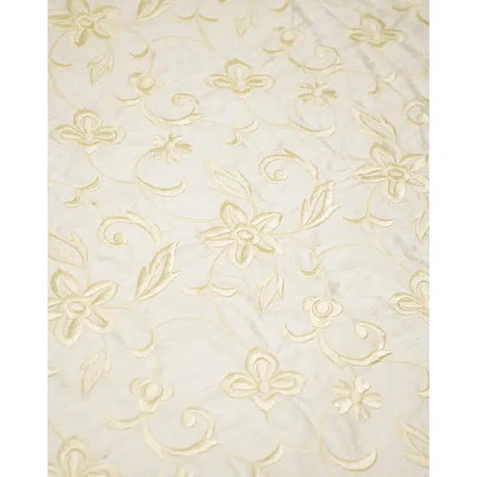 Embroidered Silk Dupion Fabric - Floral Cream – view 2 – Truro Fabrics