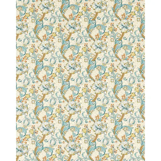 Home Furnishing Fabric - Golden Lily - Linen/Teal – view 2 – Truro Fabrics