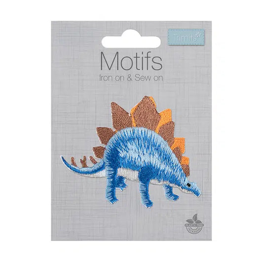 Iron-On Motif Patch - Blue Stegosaurus – view 2 – Truro Fabrics