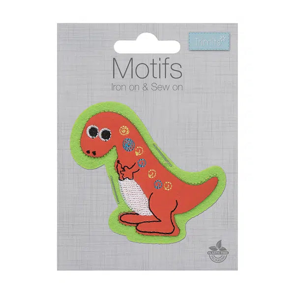 Iron-On Motif Patch - Neon Dinosaur – view 2 – Truro Fabrics