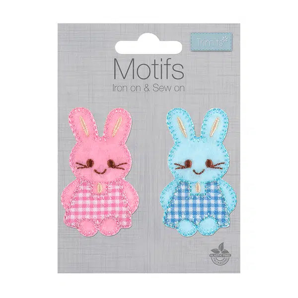 Iron-On Motif Patch - Pink & Blue Bunny – view 2 – Truro Fabrics