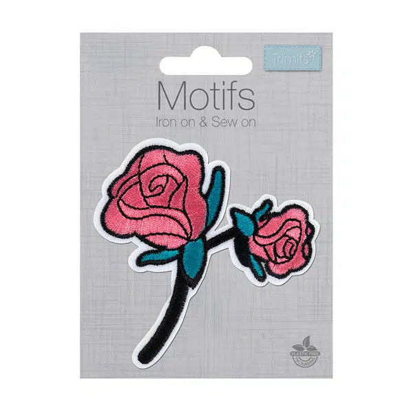Iron-On Motif Patch - Pink Roses – view 2 – Truro Fabrics