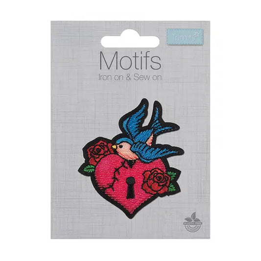 Iron-On Motif Patch - Tattoo Heart Lock – view 2 – Truro Fabrics