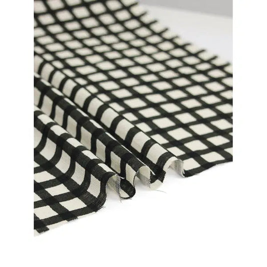 Japanese Linen Look Cotton Fabric – Freehand Check Black | Truro Fabrics