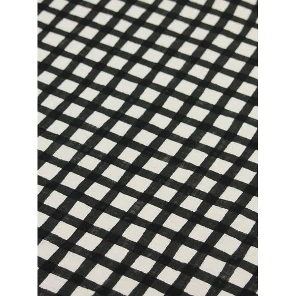Japanese Linen Look Cotton Fabric – Freehand Check Black | Truro Fabrics