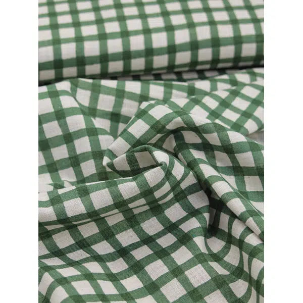 Japanese Linen Look Cotton Fabric – Freehand Check Forest | Truro Fabrics