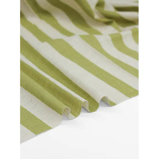 Japanese Linen Look Cotton Fabric – Freehand Stripe Lemongrass – view 2 | Truro Fabrics