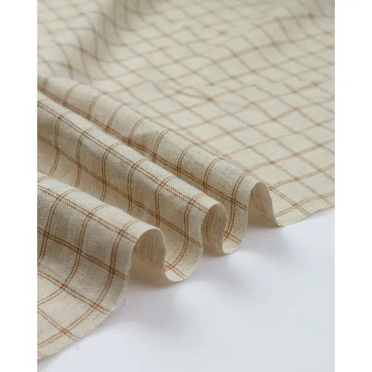 Linen & Cotton Blend Fabric - Windowpane Plaid Pecan – view 2 | Truro Fabrics