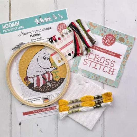 Moomin Cross Stitch Kit - Moominmamma Planting – view 2 | Truro Fabrics