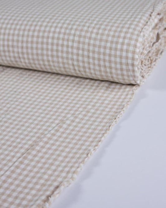 Organic Washed Cotton Mini Gingham Fabric - Wheat