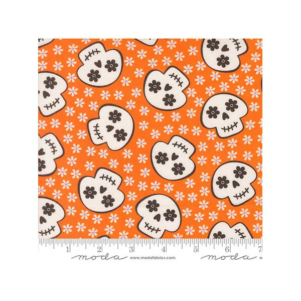 Patchwork Cotton Fabric - Fab-Boo-Lous - Candy Skulls Orange – view 2 | Truro Fabrics