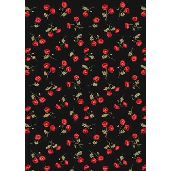 Patchwork Cotton Fabric - Poppies - Little Poppy on Black | Truro Fabrics