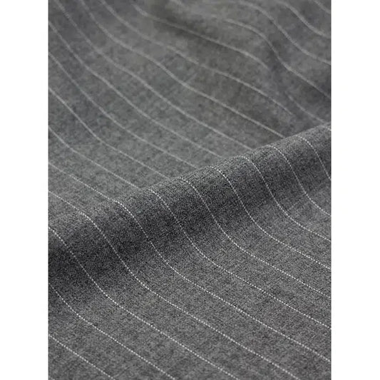 Pinstripe Virgin Wool Suiting Fabric - Pale Grey – view 2 | Truro Fabrics