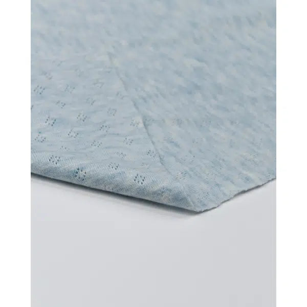 Pointelle Cotton Jersey Fabric - Powder Blue Melange β view 4 | Truro Fabrics
