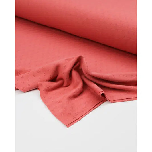 Pointelle Cotton Jersey Fabric - Watermelon – view 2 | Truro Fabrics