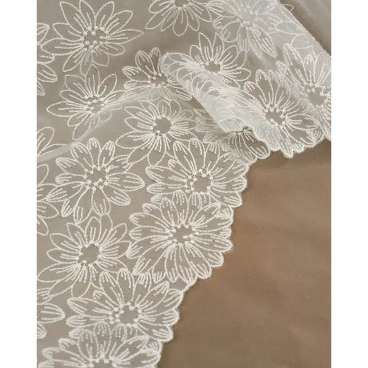 Polyester Organza Fabric - Embroidered Flowers in White – view 2 | Truro Fabrics
