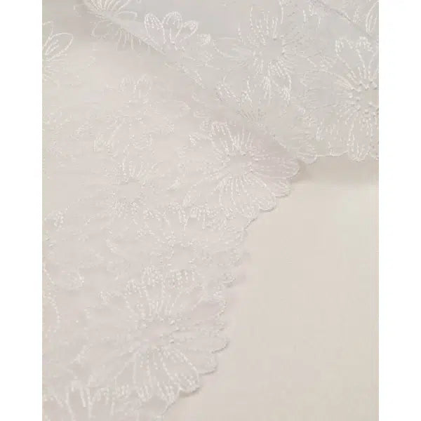 Polyester Organza Fabric - Embroidered Flowers in White – view 6 | Truro Fabrics