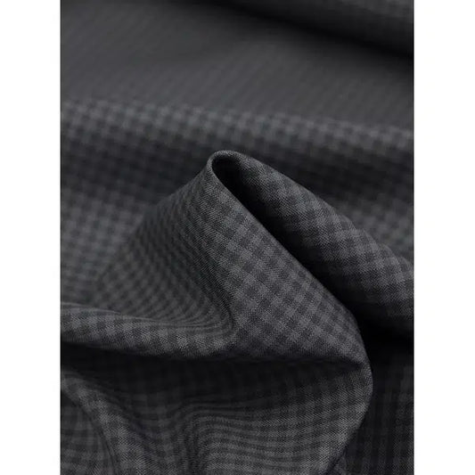 Pure Wool Challis Fabric - Graphite Gingham – view 2 | Truro Fabrics