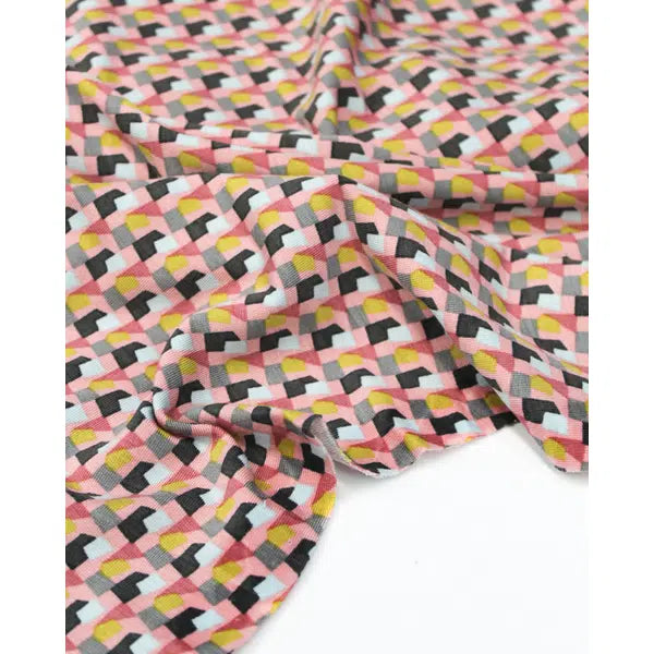 REMNANT Modal French Terry Geo Tile Pink - 140cm x 150cm – view 3 | Truro Fabrics