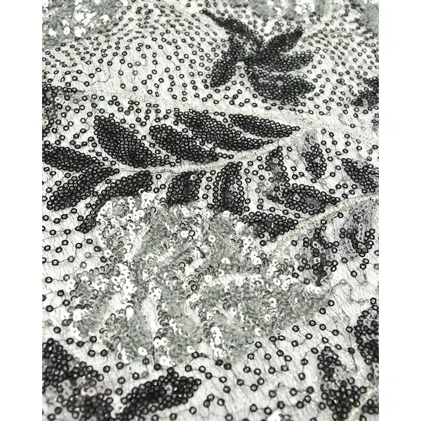 Sequin Tulle Fabric - Black & Silver Leaves – view 6 | Truro Fabrics