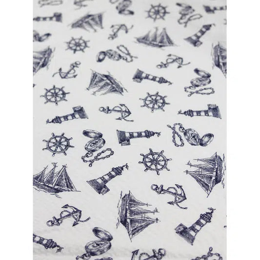 Sevenberry Cotton Seersucker Fabric – Seafarer Sketch White – view 2 | Truro Fabrics