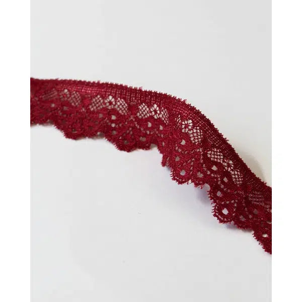 Stretch Lace Trim - 29mm - Bordeaux – view 2 | Truro Fabrics