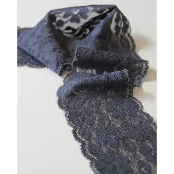 Stretch Lace Trim - 65mm - Anthracite – view 2 | Truro Fabrics