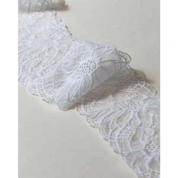 Stretch Lace Trim - 95mm - Sunflower White – view 2 | Truro Fabrics
