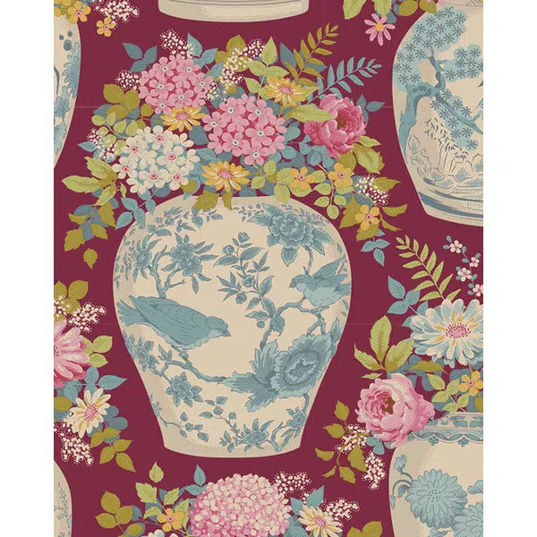 Tilda Patchwork Cotton Fabric - Chic Escape - Flower Vase Maroon – view 3 | Truro Fabrics
