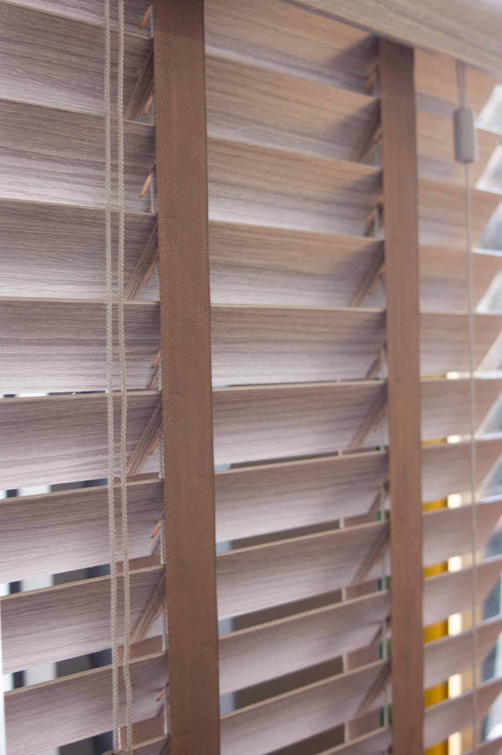 Close detail of Venetian blinds with precise slat control