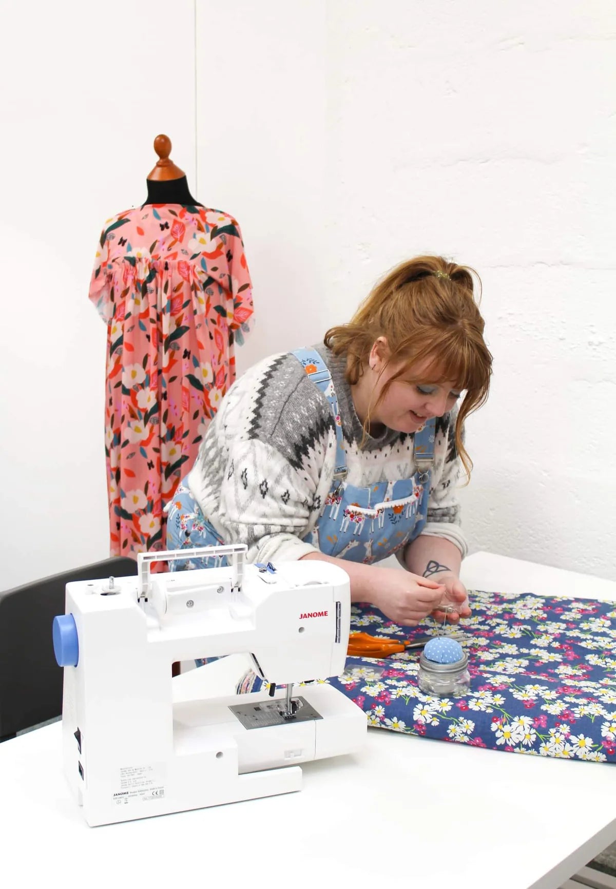 Sewing demonstration with a Janome machine at Truro Fabrics