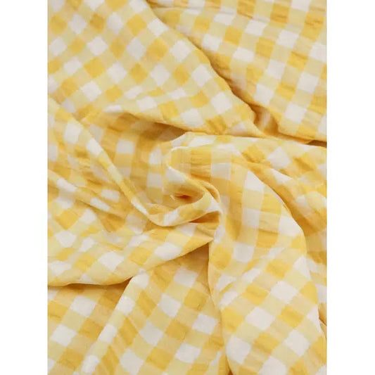 Viscose Blend Seersucker Fabric - Buttercup Gingham