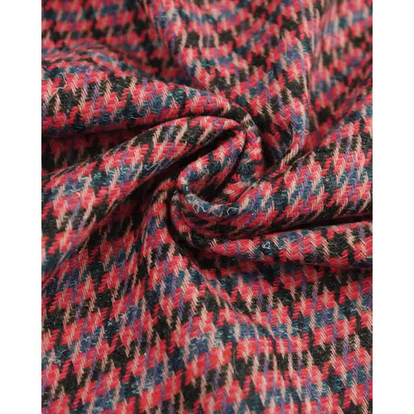 Wool Blend Tweed Fabric - Hot Pink Check