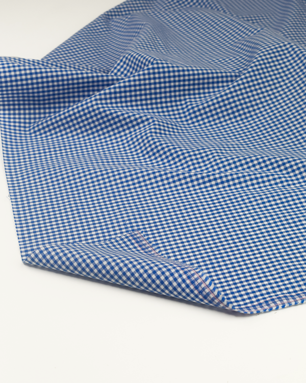 Blue and white checkered fabric on a white background