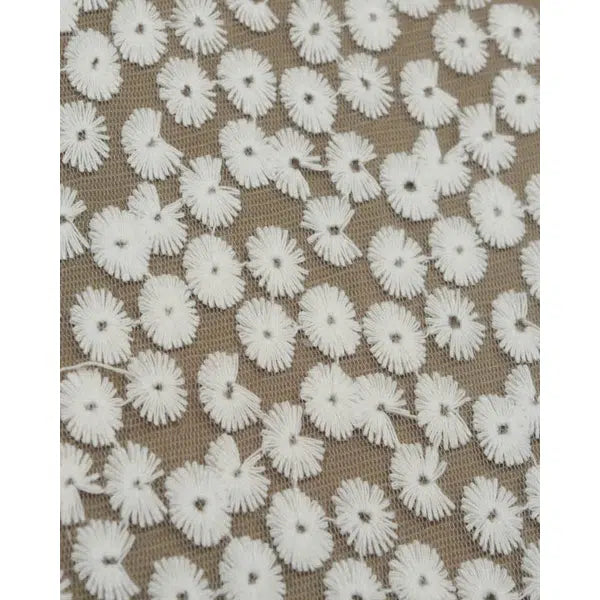 Cotton Blend Embroidered Tulle Fabric - White Daisies – view 2 – Truro Fabrics