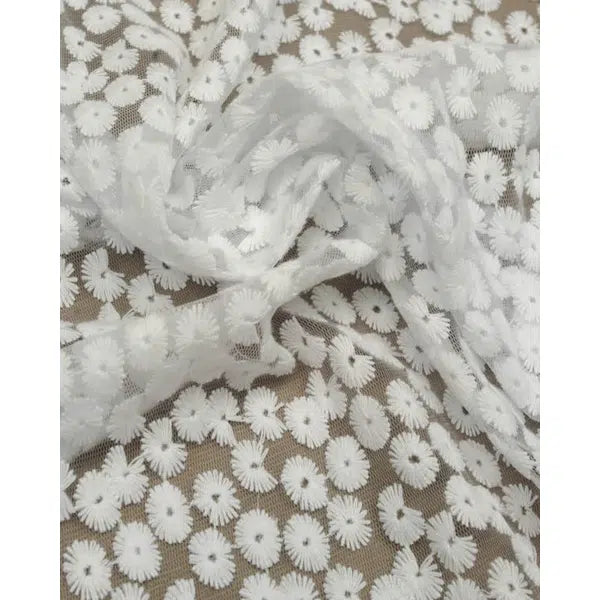 Cotton Blend Embroidered Tulle Fabric - White Daisies – Truro Fabrics