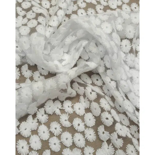 Cotton Blend Embroidered Tulle Fabric - White Daisies – Truro Fabrics