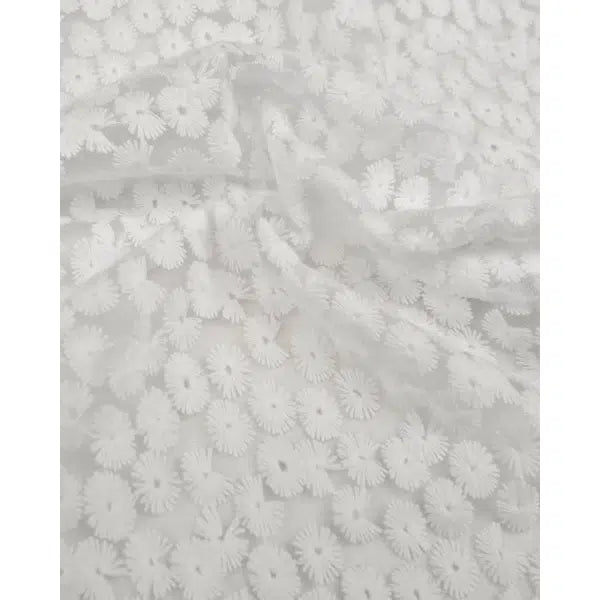 Cotton Blend Embroidered Tulle Fabric - White Daisies – view 6 – Truro Fabrics