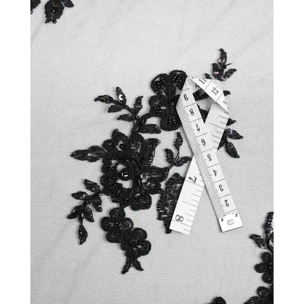 Beaded Lace Tulle Fabric - Black Floral – view 3 – Truro Fabrics