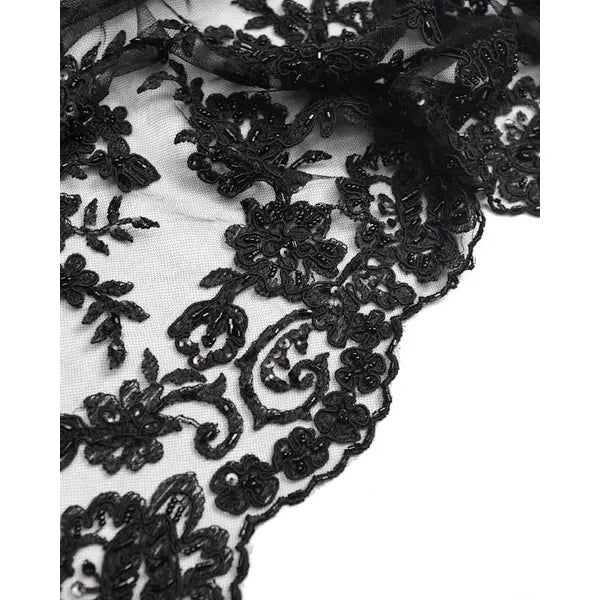 Beaded Lace Tulle Fabric - Black Floral – Truro Fabrics