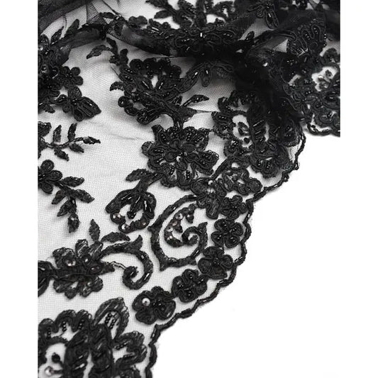 Beaded Lace Tulle Fabric - Black Floral – Truro Fabrics
