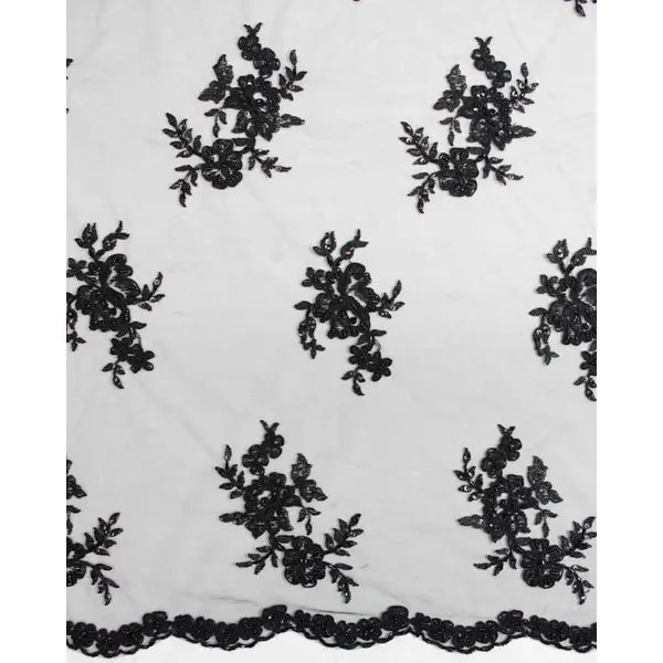 Beaded Lace Tulle Fabric - Black Floral – view 5 – Truro Fabrics