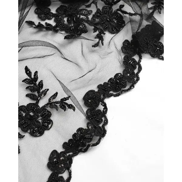 Beaded Lace Tulle Fabric - Black Floral – view 6 – Truro Fabrics