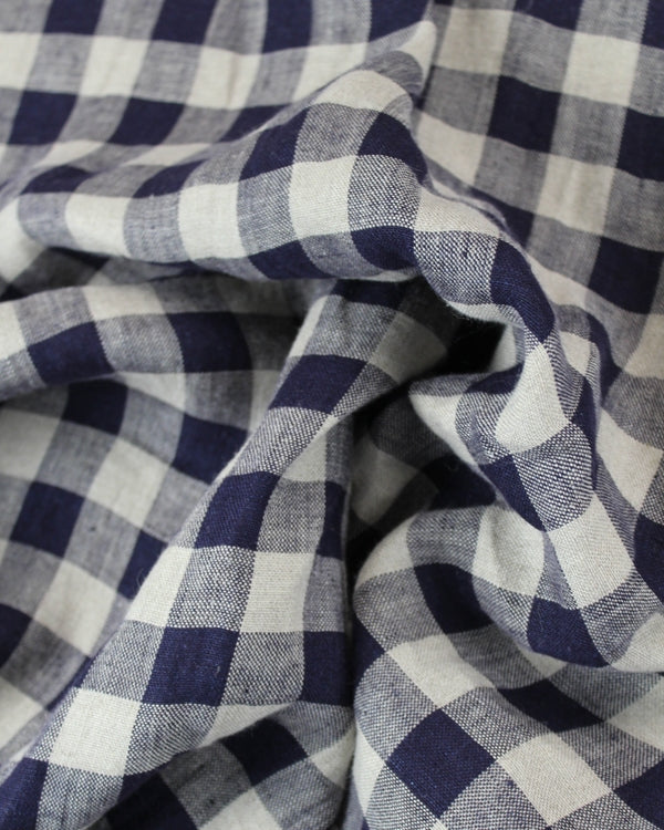 Laundered Linen Gingham Fabric - Navy