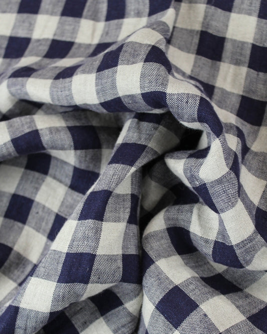 Laundered Linen Gingham Fabric - Navy