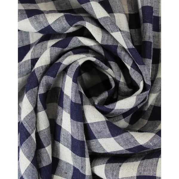 Laundered Linen Gingham Fabric - Navy | Truro Fabrics