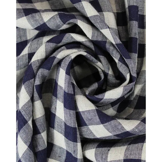 Laundered Linen Gingham Fabric - Navy | Truro Fabrics