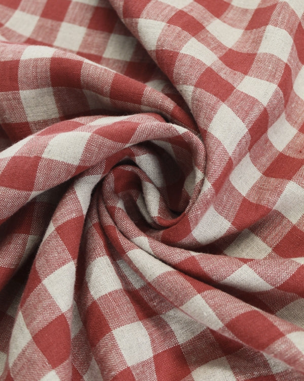 Laundered Linen Gingham Fabric - Radish