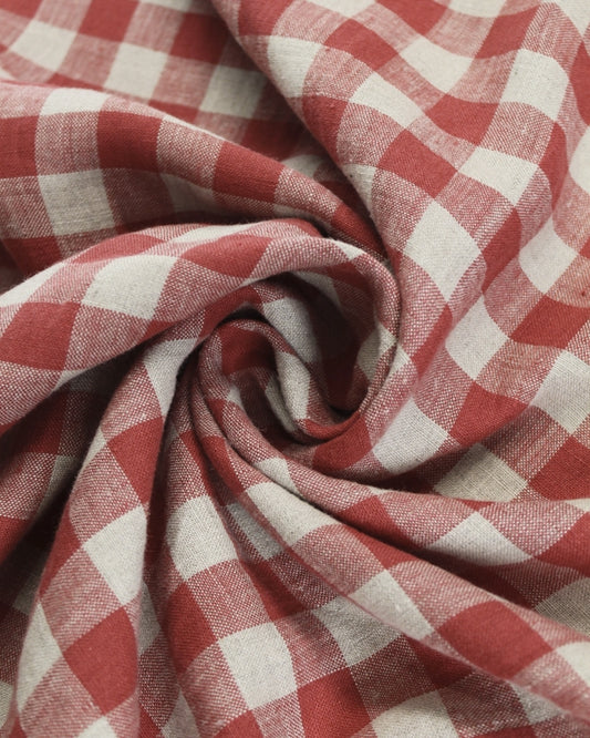 Laundered Linen Gingham Fabric - Radish