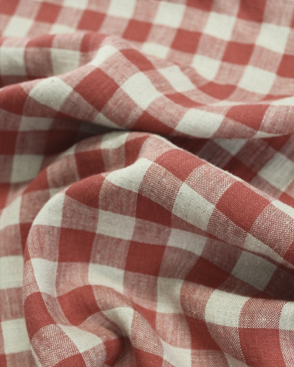 Laundered Linen Gingham Fabric - Radish